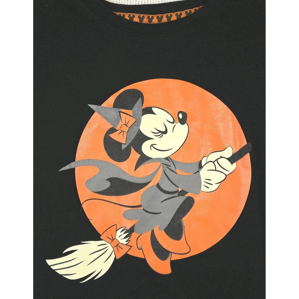 Disney Minnie Mouse Halloween T-Shirt Women XXL Glow In The Dark Flying Witch